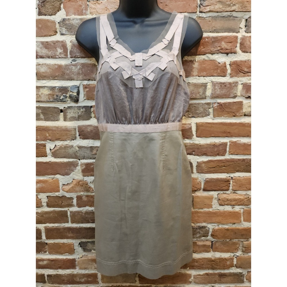 Ann Taylor LOFT Ribbon Lace Mesh Trim Sleeveless Dress Khaki Taupe Size 0‎